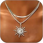 NOVYRA Elegant Gold Sun Necklace For Women Dainty 14k Gold Plated Pendant Necklace Vintage Stacked Sun Collarbone Chain Necklace Fashion Summer Beach Dance Party Jewelry
