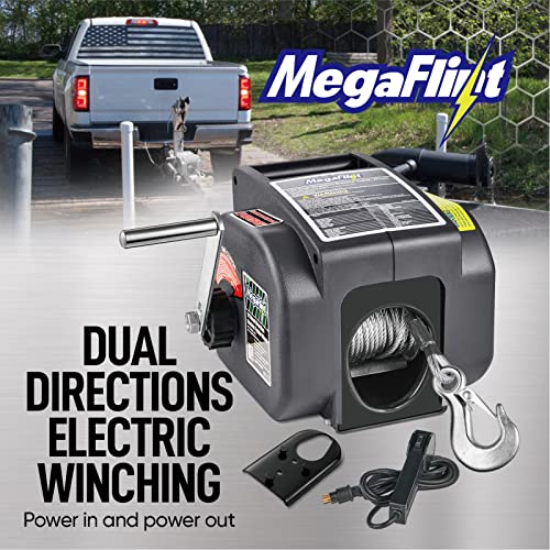Megaflint Trailer Winch,Reversible Electric Winch, for Boats up to 6000