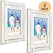 EXCELLO GLOBAL PRODUCTS Rustic Shabby Chic White Weathered Distressed Vintage Style Wooden Picture Frame with Self-Stand Easel, Holds a 5