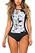COCOLEGGINGS Womens Floral Print Zip Rash Guard One Piece Swimsuit Bathing Suit