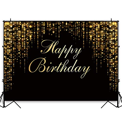 Funnytree 7x5ft Happy Birthday Party Backdrop Black And Gold Glitter 314