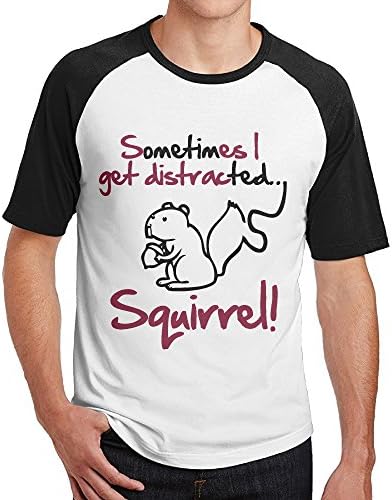 Double Happiness Raglan Sometimes I Get Distracted Squirrel T-shirt Black S For Mens Or Youth