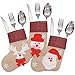 Ivenf Christmas Mini Stockings, 24 Pcs 7 inches Burlap 3D Santa Snowman Reindeer Stockings, Gift Card Silverware Holders, Bulk Treats for Neighbors Coworkers Cats Dogs, Small Rustic Xmas Tree Decor