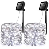 AMIR Solar Powered String Lights, 100 LED Copper Wire Lights, Starry String Lights, Indoor Outdoor Waterproof Solar Decoration Lights for Gardens, Home, Dancing, Party (White - Pack of 2)