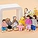 Arshiner 7-Piece Poseable Wooden Doll Family Pretend Play Mini People Figures for Dollhouse