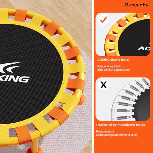 Beauenty Rebounder Trampolines for Kids, 40" Toddler Trampoline with Adjustable Handle, Foldable Trampoline for Indoor Outdoor, Silent and Anti-Slip Trampolines with 400kg Load, Recreational