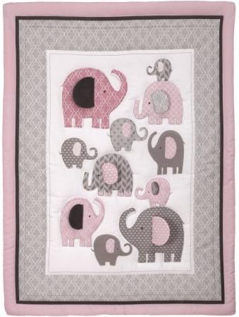 Crib Bedding Pink Elephant Set 3-Piece Includes Comforter, Sheet and Dust Ruffle