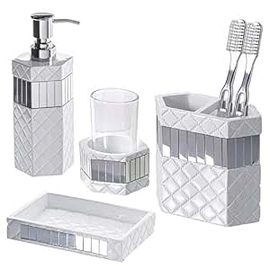 Amazon.com: Creative Scents Quilted Mirror Bathroom Accessories Set, 4Piece, Includes Soap Amazon.com: Creative Scents Quilted Mirror Bathroom Accessories Set, 4Piece, Includes Soap