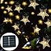 Windpnn Solar String Lights Outdoor, Solar Powered Star Lights, 30ft 50LED 8 Modes Waterproof Christmas String Lights for Gardens Patio Landscape Xmas Tree Decorations(Warm White)