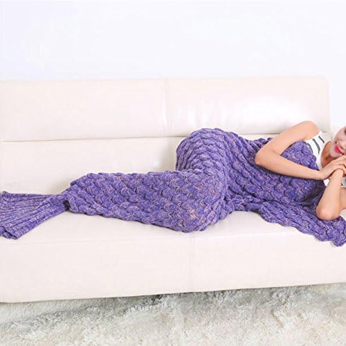 Adults Mermaid Tail Blanket, All Seasons Sleeping Bag, Super Soft Living Room Quilt Handmade Scales Pattern Sofa Blankets (Purple)