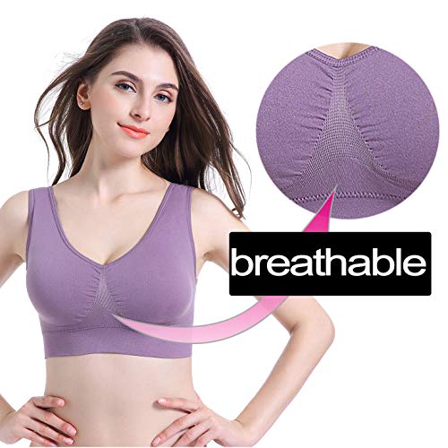 PRETTYWELL Sleep Bras for Women, Comfort Seamless Wireless Stretchy Sports Bra,3 Pack Yoga Bras, with Removable Pads (5XL, 3 Pack Black) - Thumbnail 5