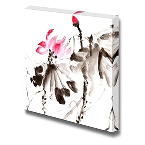Canvas Prints Wall Art - Lotus, Chinese Traditional Ink Painting Artwork with Color. - 12" x 12"