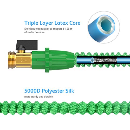 SingPad Garden Hose,100ft Expandable Water Hose, On/Off Valve,3/4" Solid Brass,Durable, Kink-Free Hose end 8-Pattern Spray Nozzle and Hose Storage Bag (100ft Green) - Thumbnail 5