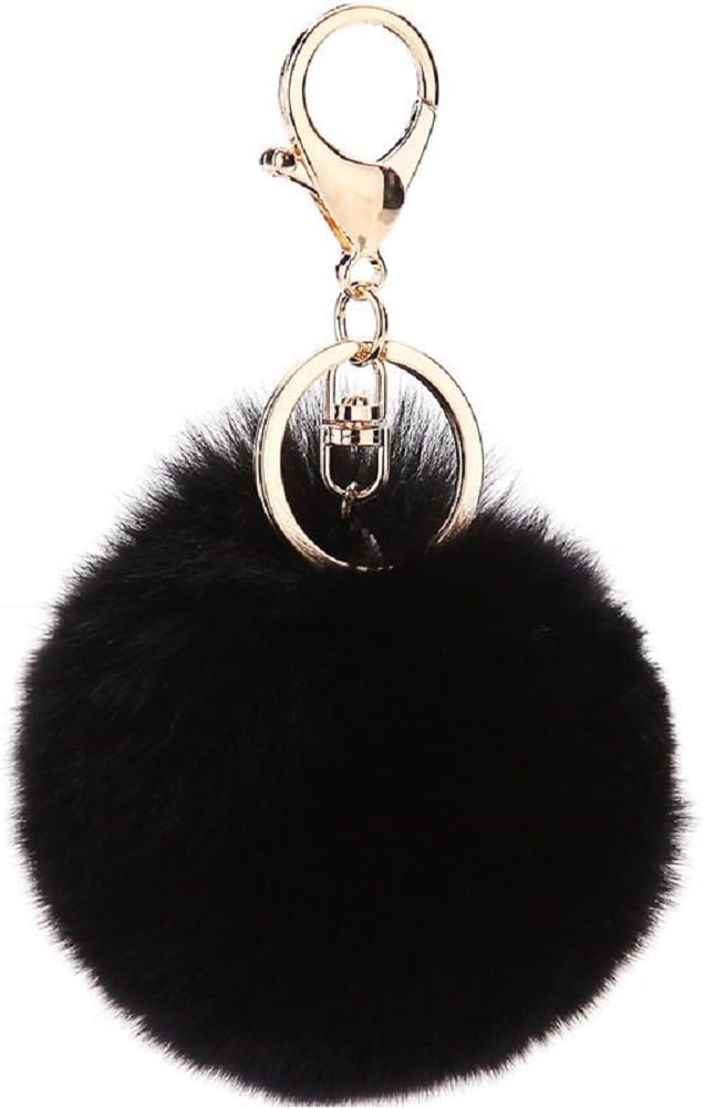 MODBEAT Pom Pom Key Chain Genuine Rabbit Fur Fluffy Ball KeyChain for Womens Bag Accessories Car Key Ring Handbag Decoration