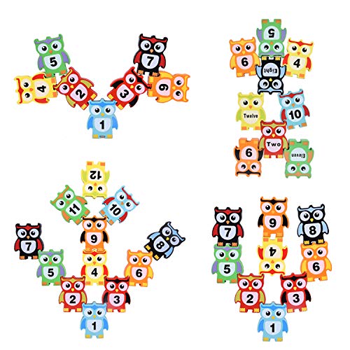 image for FUN LITTLE TOYS 55 PCs Wooden Toys Building Blocks, Elephant and Owl B