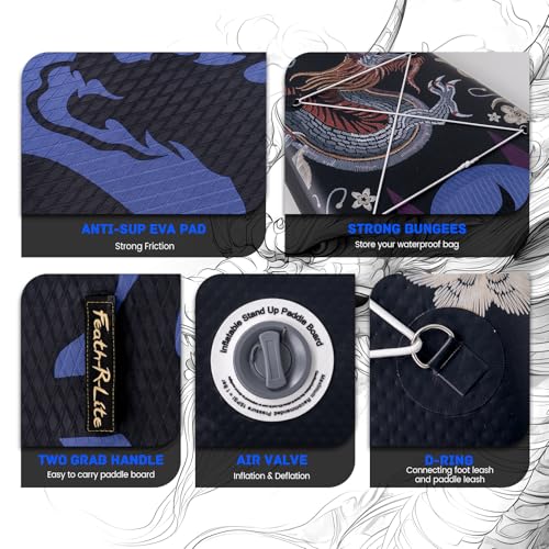 FEATH-R-LITE Tabla de Paddle Surf Inflable Multifuncional con Bomba Manual, Mochila Sup, Correa, Remo Ajustable, para Adultos de Todos los Niveles de Habilidad