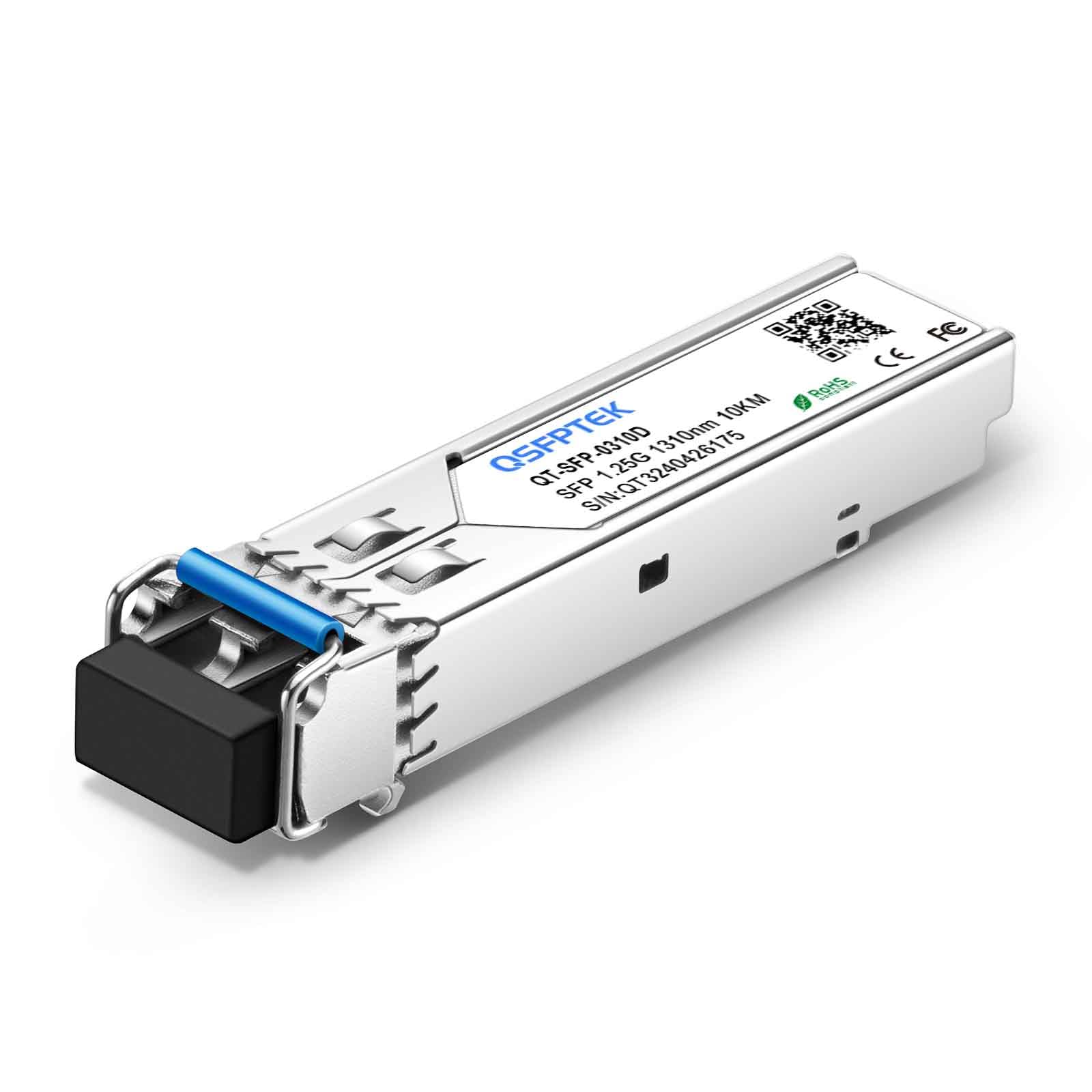 QSFPTEK 1.25G Gigabit SFP Module 1000BASE-LX/LH 1310nm 10km DDM Single-Mode LC Mini-GBIC Transceiver for Arista SFP-1G-LX, Ubiquiti, Netgear, Mikrotik, D-Link, TP-Link, Broadcom, Qnap Nas