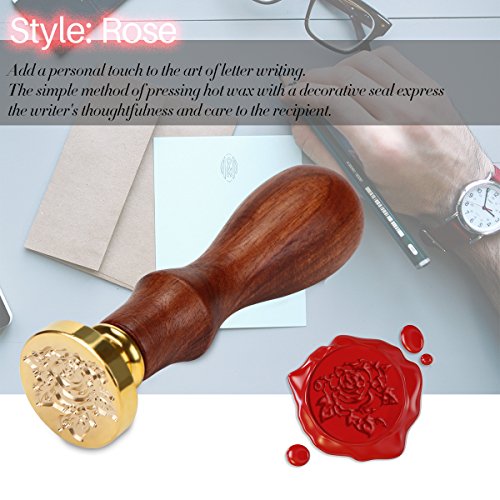 ALLOMN Retro Wooden Wax Seal Stamp Kit Vintage Classic Antique Alphabet Initial Letter Set Brass Color with 3pcs Sealing Wax Stick And Spoon (Rose B) - Thumbnail 2
