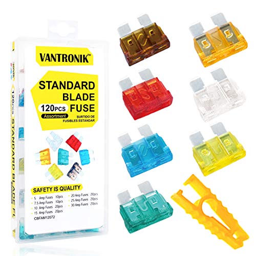 VANTRONIK Standard Car fuse Truck Boat Fuse 120pcs Assorted Assortment Kit Set ATC/ATO 5A 7.5A 10A 15A 20A 25A 30A Replacement with Fuse Puller