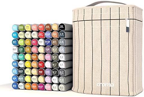 Croma Lite Brush Dual Tip Alcohol Based Sketch Markers, 72 Basics A/B/C Set, for Coloring Manga, Comic, Illustrations, Art, Industrial Design, Professional Artists, with Cotton Canvas Bag (72 A)