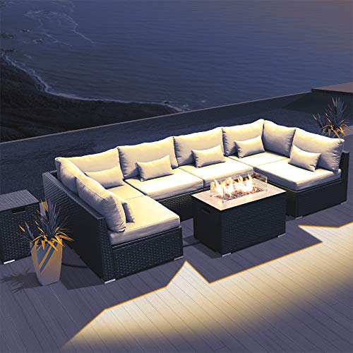 Modenzi Outdoor Sectional Patio Furniture with Propane Fire Pit Table