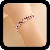 Ximdble Vintage Layered Rhinestone Tennis Chain Bracelet Crystal Ruby Bracelet Gold Ruby Cz Bracelet Hand Chain Sparkly Bride Cz Hand Chain Bracelet Jewelry for Women