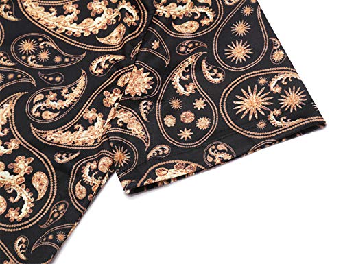 Daupanzees Mens 70s 80s 90s Vintage Disco Stylish Classic Modern Fashion Short Sleeve Luxury Print Party Celebration Shirts (Black XL)