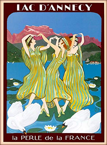 ABLERTRADE – Plaque en métal 20,3 x 30,5 cm Lac D’Annecy Lake La Perle de la France – Vintage – Art de Voyage français – Poster décoratif