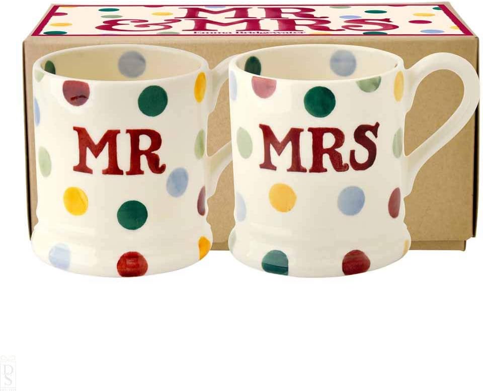 Emma Bridgewater Mr & Mrs Mug Set of 2, Large 1/2 Pint Stoneware Ceramic Coffee Mugs - Wedding, Engagement Gift Ideas for Couples