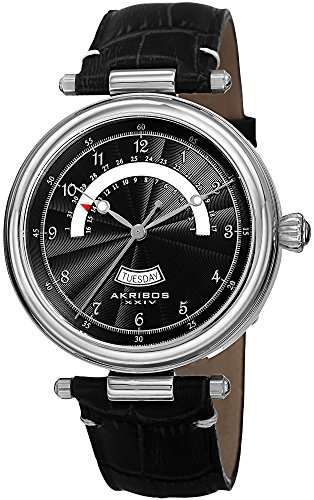 Akribos XXIV Men's AK795SSB Quartz Movement Watch with Black Dial and Leather Strap Akribos XXIV Men's AK795SSB Quartz Movement Watch with Black Dial and Leather Strap