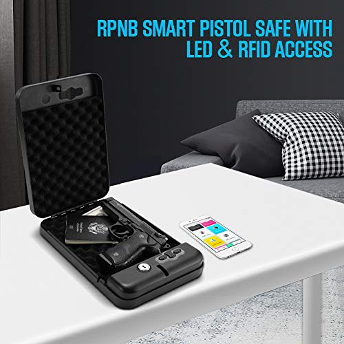 RPNB Gun Safe, Quick-Access Smart Pistol Safe Handgun Security Safe with LED & RFID Quick Access, 11" x 7" x 1.8", Single Pistol
