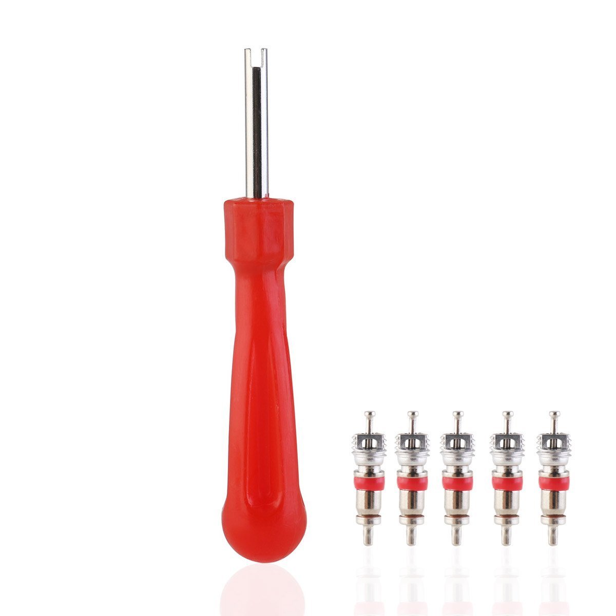 VORCOOL Tyre Valve Core Remover Removal Tool Key 5 Valve Cores for Car Bike Motorbike Car Truck Motorcycle Replacement Tire Tyre Valve Stem Core Part