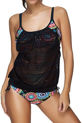 WENZHI Women's Two-Piece Swimsuits Sexy Swimwear Tankini Set Beachwear Condole Belt Bathing Suit, Black, Large