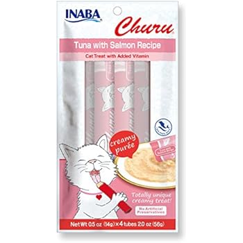 INABA Churu Lickable Purée Natural Cat Treats (Tuna with Salmon Recipe, 4 Tubes)