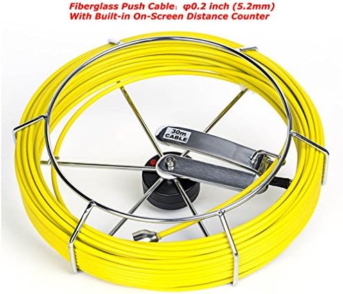 GooQee Sewer Drain Pipe Video Inspection Camera 100ft Fiberglass Push Cable Ø0.2inch with Stainless Steel Wheel Replace for PIC001 PIC003 fits GooQee Camera Ø0.9inch only (30m+Distance Counter)