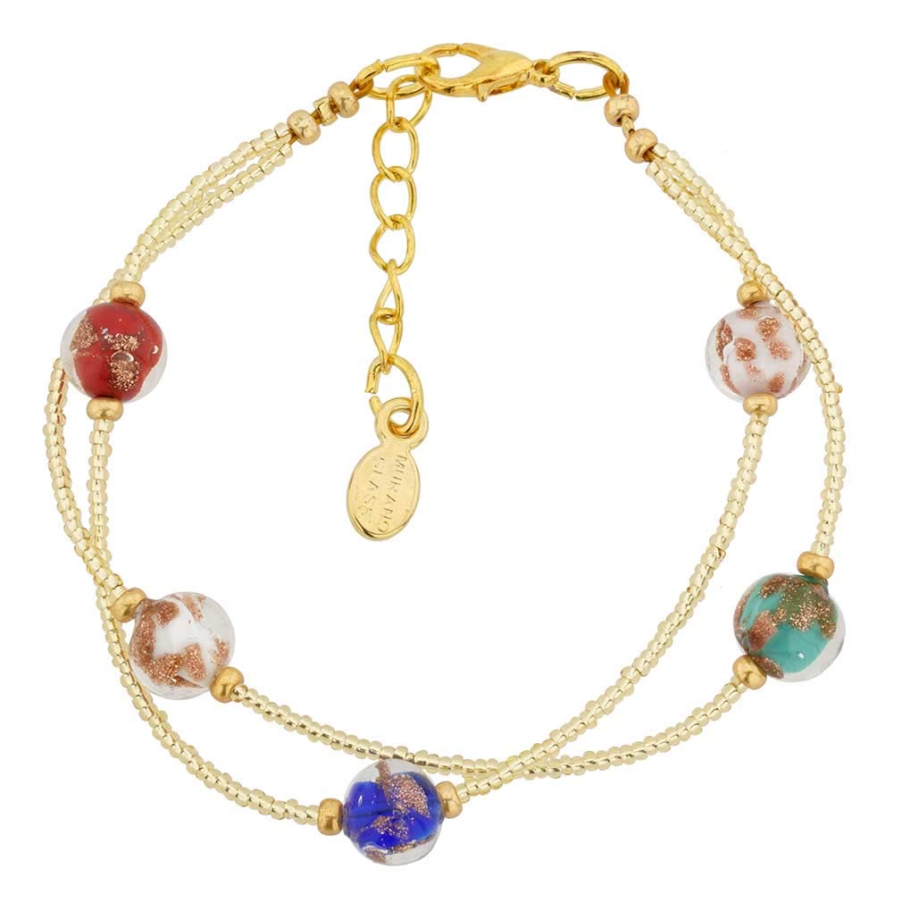 Venice Aurora Murano Glass Bracelet Multicolor Handmade with Italian Sparkling Beads and 24K Gold-Lined Beads. Made in Venice, Italy. Murano Glass Bracelet for Women.