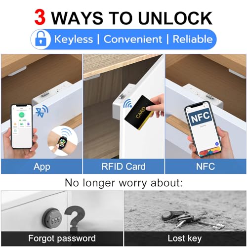 ELinkSmart Hidden Drawer Lock – RFID Card, NFC, Bluetooth App, Child Safety, No Drilling