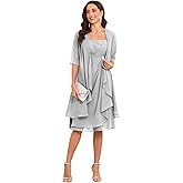VCCICANY 2 Pieces Chiffon Mother of The Bride Dresses with Jacket Ruffle Short Formal Evening Party Gown