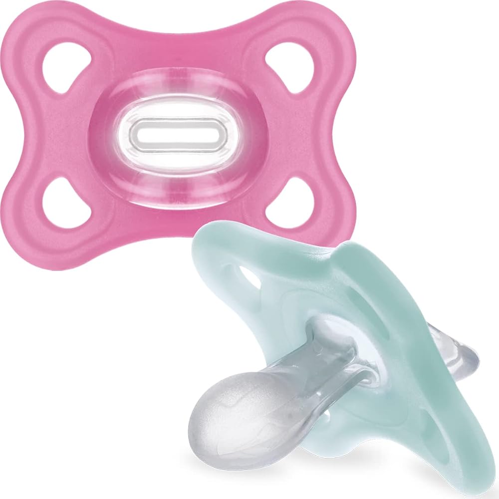 MAM Comfort All Silicone Soothers 3-12 Months 2 Pack Pink Cream Case