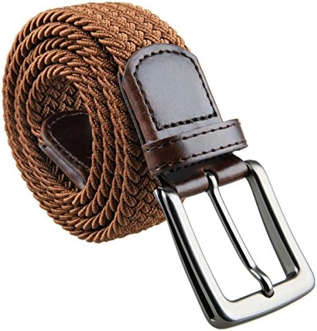 Braided Stretch Belts for Men,PU Leather Elastic Fabric Woven Webbing Belt