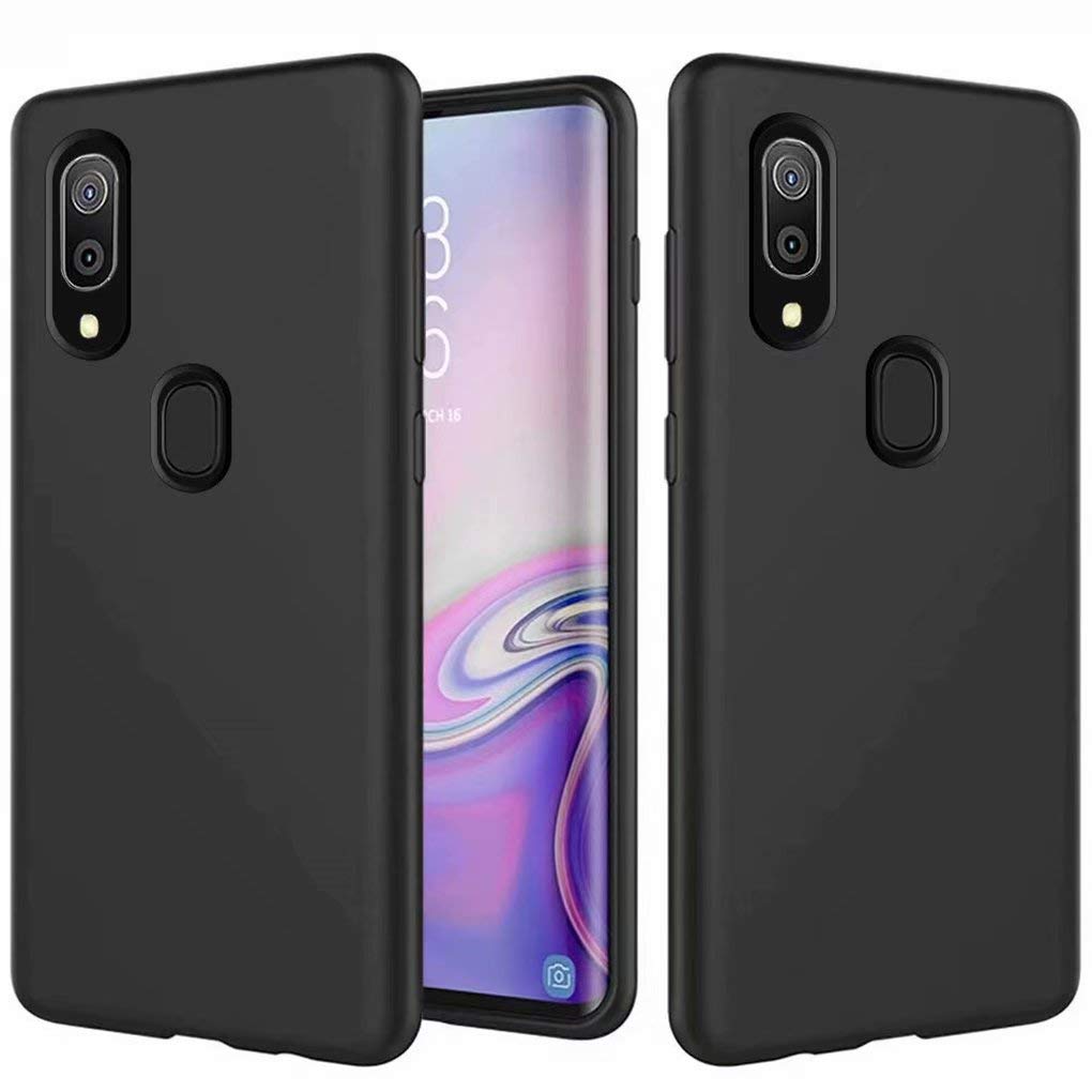 NiaCoCo Compatible with Samsung Galaxy A40 Ultra Thin Shockproof Liquid Silicone Phone Case Soft Gel Microfibre Rubber Stripe Protector Case (Black)