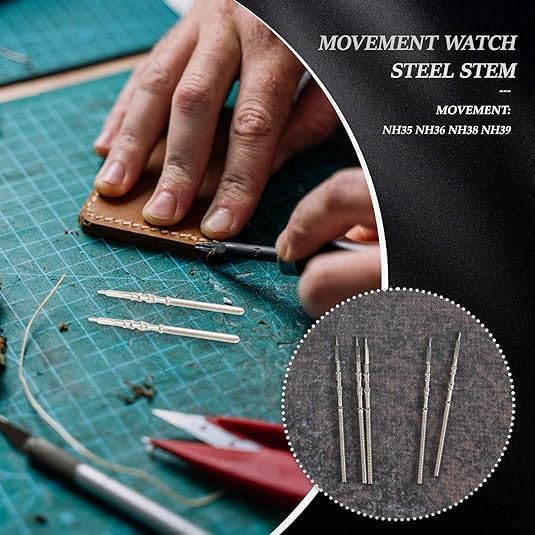 YuanHolumid 5Pcs Silver Movement Watch Steel Stem Crown Kit Watch of Parts NH35 NH36 NH38 NH39 Movement Stem Spare Parts Accessories