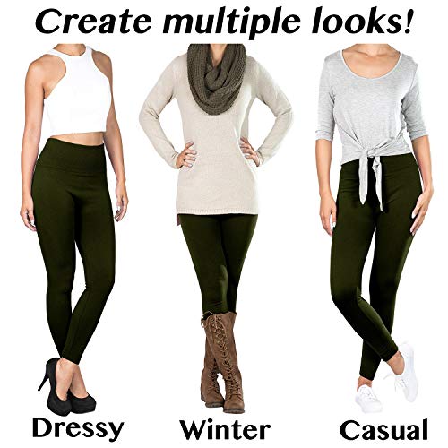 SATINA HIGH WAISTED LEGGINGS FOR WOMEN | TUMMY CONTROL & COMPRESSION WAISTBAND (ONE SIZE (HIGH WAIST), OLIVE)
