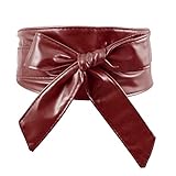 Nanxson(TM) Women's Soft Pu Faux Leather Obi Waist Band Belt PDW0009 (dark red)