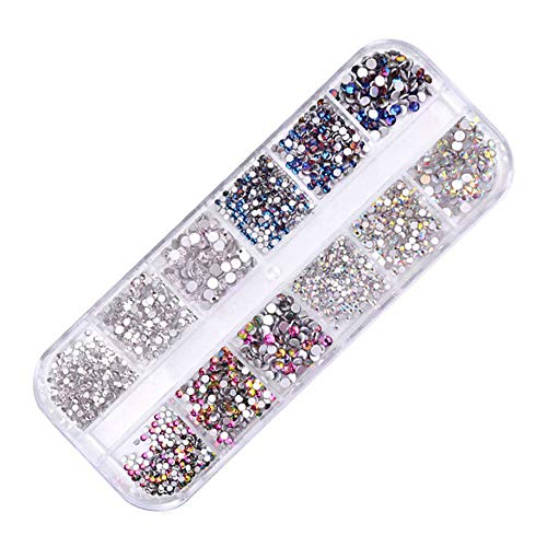 Sdoo Nails Art, 12 Lattices Nail Decorate 3D Glittering Nail Art Crystal Rhinestone Drill Nail Art Make-up (D)