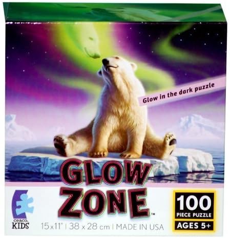 GLOW ZONE GLOW IN THE DARK "Arctic Kiss " 100 Piece Jigsaw Puzzle MADE IN USA Puzzle