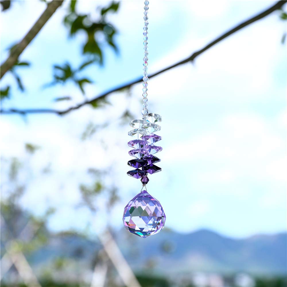 WEISIPU Crystals Ball Prisms Suncatcher Hanging Ornament Chakra Crystals Rainbow Maker Crystal Pendants for Home, Wedding, Garden Decoration(Purple)