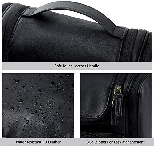 Toiletry Bag, BAGSMART Hanging Leather Toiletry Kit Large Women Mens Travel Organizer Water-resistant for Full Sized Container, Toiletries, Brushes Shaving(Black) 5 Toiletry Bag, BAGSMART Hanging Leather Toiletry Kit Large Women Mens Travel Organizer Water-resistant for Full Sized Container, Toiletries, Brushes Shaving(Black)
