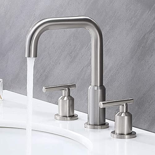 SHACO Modern Brushed Nickel Bathroom Faucet 3 Hole, 8 Inch Widespread
