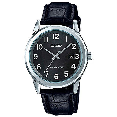 Casio MTP-VS01L-1B1 Men's Standard Solar Leather Band Black Dial Date Watch
